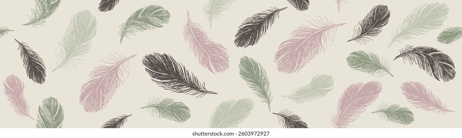 Feathers pattern . Hand drawn sketch style.	