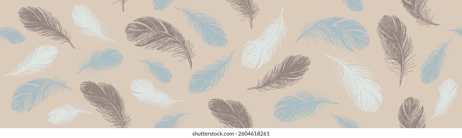 Feathers pattern . Hand drawn sketch style.	