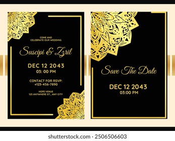 Feathers pattern mandala wedding invitation card design background Template