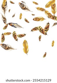 feathers pattern on a white background. This seamless design features a variety of colorful, detailed feathers, perfect for adding a touch of nature and elegance to any project or decor.