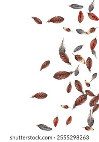 feathers pattern on a white background. This seamless design features a variety of colorful, detailed feathers, perfect for adding a touch of nature and elegance to any project or decor.