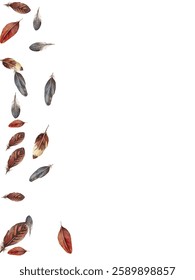 feathers pattern on a white background. This seamless design features a variety of colorful, detailed feathers, perfect for adding a touch of nature and elegance to any project or decor.