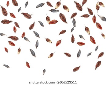 feathers pattern on a white background. This seamless design features a variety of colorful, detailed feathers, perfect for adding a touch of nature and elegance to any project or decor.