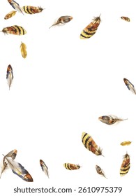 feathers pattern on a white background. This seamless design features a variety of colorful, detailed feathers, perfect for adding a touch of nature and elegance to any project or decor.