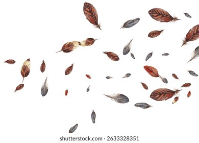 feathers pattern on a white background. This seamless design features a variety of colorful, detailed feathers, perfect for adding a touch of nature and elegance to any project or decor.