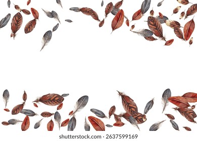feathers pattern on a white background. This seamless design features a variety of colorful, detailed feathers, perfect for adding a touch of nature and elegance to any project or decor.