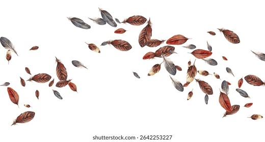 feathers pattern on a white background. This seamless design features a variety of colorful, detailed feathers, perfect for adding a touch of nature and elegance to any project or decor.