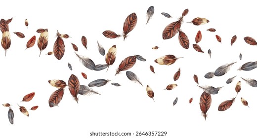 feathers pattern on a white background. This seamless design features a variety of colorful, detailed feathers, perfect for adding a touch of nature and elegance to any project or decor.