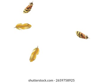 feathers pattern on a white background. This seamless design features a variety of colorful, detailed feathers, perfect for adding a touch of nature and elegance to any project or decor.