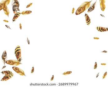 feathers pattern on a white background. This seamless design features a variety of colorful, detailed feathers, perfect for adding a touch of nature and elegance to any project or decor.