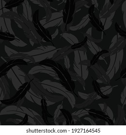 
Feathers pattern seamless black background, feather camouflage trendy design.