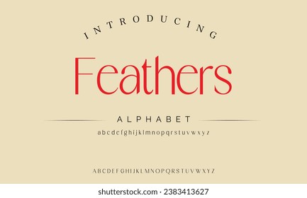 Feathers Premium luxury elegant alphabet letters and numbers. Elegant Tech typography classic serif font decorative vintage retro. Creative vector illustration