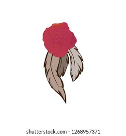  feathers and red rose