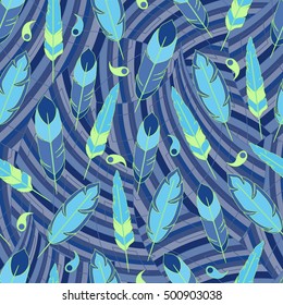 Feathers seamless abstract pattern. Vector illustration.