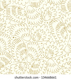 Feathers seamless light pattern. Bright background with plums. Modern texture with fluff. Fantasy wings
