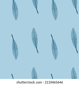 Feathers seamless pattern. Background feather of bird. Repeated texture in doodle style for fabric, wrapping paper, wallpaper, tissue. Vector illustration.