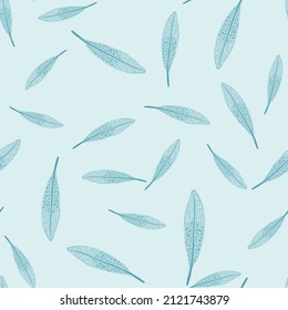 Feathers seamless pattern. Background feather of bird. Repeated texture in doodle style for fabric, wrapping paper, wallpaper, tissue. Vector illustration.