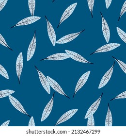 Feathers seamless pattern. Background feather of bird. Repeated texture in doodle style for fabric, wrapping paper, wallpaper, tissue. Vector illustration.