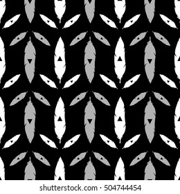 Feathers seamless pattern.  Black and white abstract background of seamless feathers vector. Monochrome bird feathers pattern illustration
