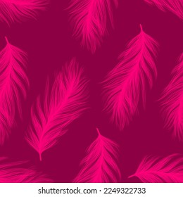 feathers seamless pattern. A chic pattern of feathers on a magenta background.