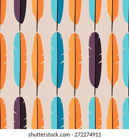Feathers seamless pattern. Colorful illustration in flat design. Graphic elements for your design