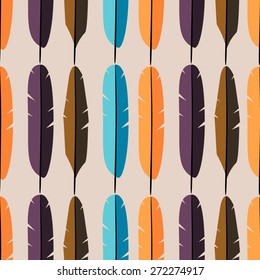 Feathers seamless pattern. Colorful illustration in flat design. Graphic elements for your design