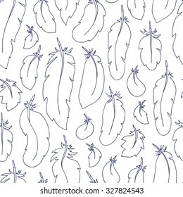 Feathers Seamless Pattern. Hand Drawn Doodles illustration