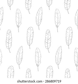 Feathers seamless pattern minimalist grey and white background