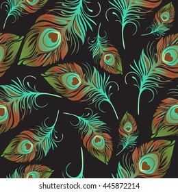 Feathers seamless pattern. Multicolored decorative abstract bird . For use in textile design, print, fabric , wallpaper, wrapper. Vector background