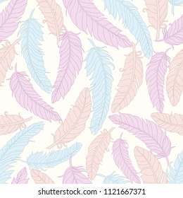 Feathers seamless pattern. Feathers of tender shades. Swan lake pattern