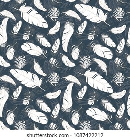 Feathers seamless pattern. Vector background