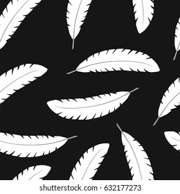 Feathers seamless pattern, vector illustration, black and white