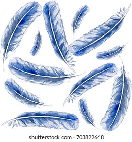 feathers, seamless patterns, watercolor, vector.