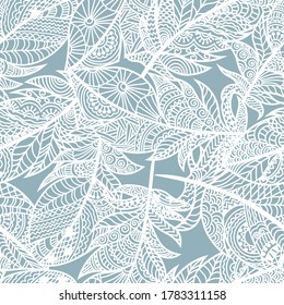 Feathers seamless texture. Whit feathers on black background. Modern seamless pattern. Vector.