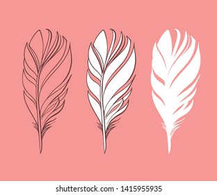 Feathers set on pink background
