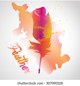 Feathers sets with watercolor background
