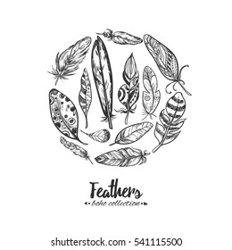 Feathers. Trendy illustrations from Boho collection. 