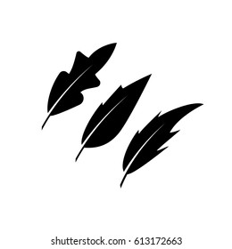 Feathers vector icons. Black vintage feather set vector