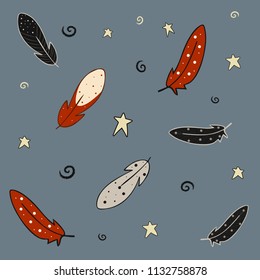 Feathers vector pattern on dark background