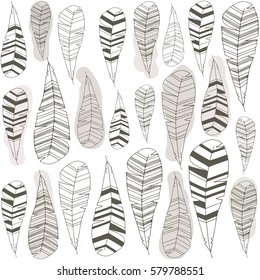 Feathers vector pattern. Seamless background in neutral colors.