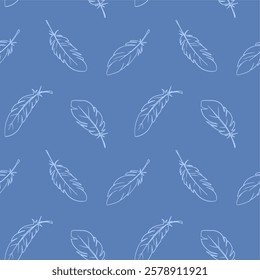 feathers, vector seamless pattern, hand drawn, sketch style