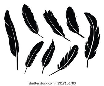 Feathers vector set in a flat style.Icons feathers isolated on a white background.  isolated feathers silhouette