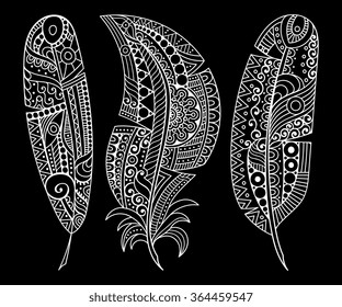 Feathers. Vintage decorative elements. Oriental pattern, vector illustration.  Islam, Arabic, Indian, Turkish, Pakistan, Chinese, Moroccan, Ottoman motifs