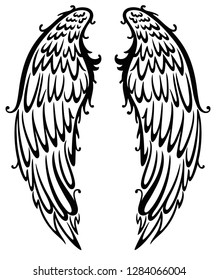 Feathers, winged. Tattoo Style.