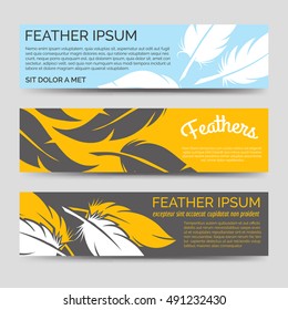 Feathers yellow and blue horizontal banners template vector set