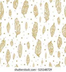 Feathers.Tenderness, softness. Seamless pattern with cute decorative feathers painted by hand. All elements are  hidden under mask. Pattern are not cropped and can be edited.