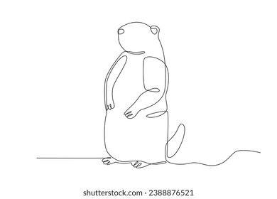 A feathery cute groundhog stands. Groundhog day one-line drawing