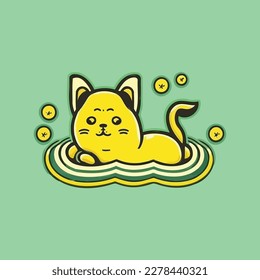 Feature a cat and a dog swimming in a pool, a kawaii cat symbol, a vector stock image, a cat logo, an icon