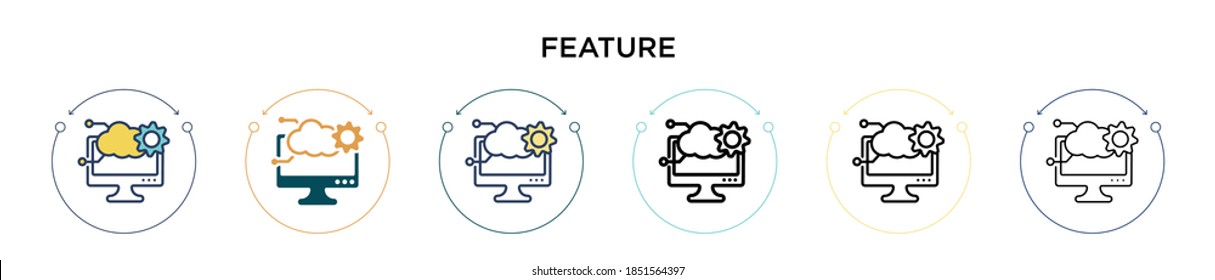 Feature icon in filled, thin line, outline and stroke style. Vector illustration of two colored and black feature vector icons designs can be used for mobile, ui, web