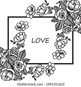 Feature rose wreath frame, for greeting card of love, romantic. Vector